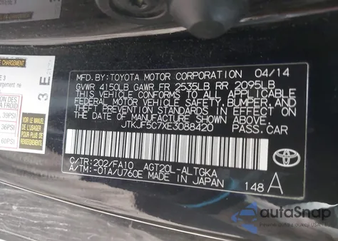 2014 Scion Tc z USA, uszkodzony, nr VIN JTKJF5C7XE3088420